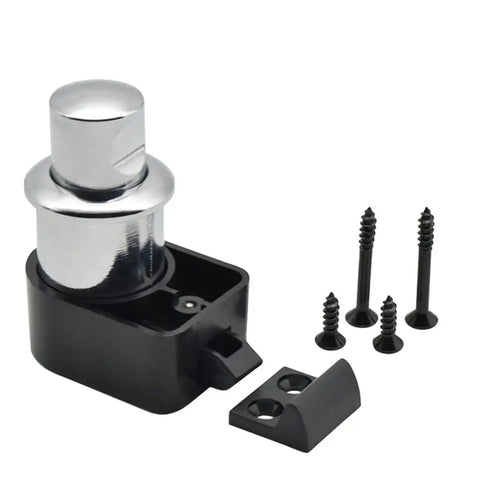 Rugged Boat Cupboard Cabinet Door Lock With RV Button Push Latch easy install shown with mounting screws and plate