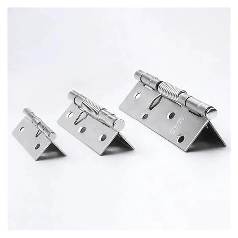 Three sizes of Ten Piece Folding Stainless Steel Door Hinges With Spring Hardware Cross Hinge Kit Self Closing Heavy Duty Steel