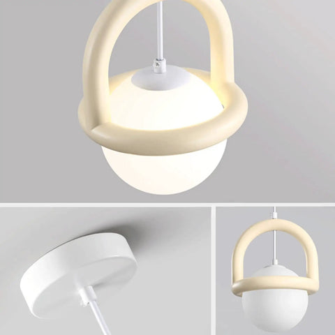 HLRCB Indoor Pendant Light, Cream White, Globe Shade Suspended Mount with geometric design and soft globe shade.