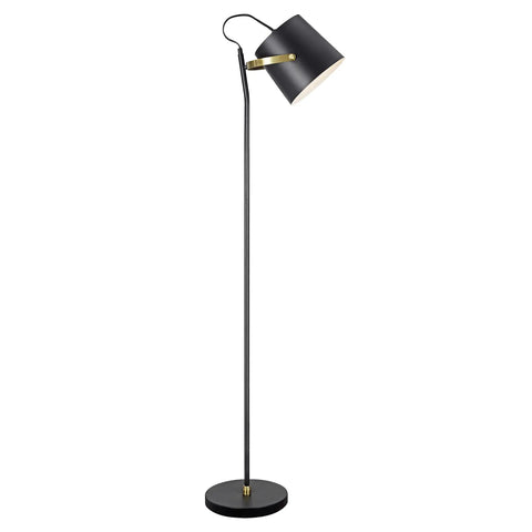 Modern Floor Lamp In Matte Black With Antique Brass Finish, Tall 57 Inch Two Tone Style For Living Room Or Bedroom, E26 Socket