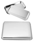 Stainless Steel Tool Organizer Trays Set With One Large Flat-Bottom Tray and Three Small Rust-Resistant Service Trays for garage workshop organization.