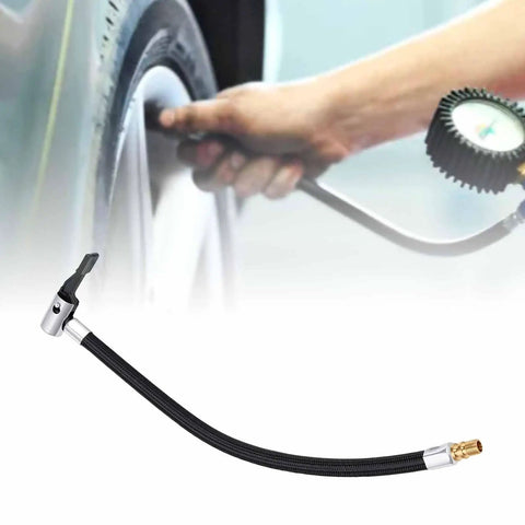 Heavy Duty Self Locking Tire Inflator Extension Hose With 30 cm Extended Reach For Cars Trucks And Motorcycles Leak Proof Air Nozzle Adapter Set For Super Quick And Easy Inflation No Sweat Vehicle Maintenance, black hose on tire