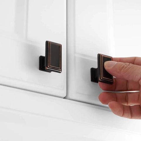 Hand installing oil rubbed bronze cabinet knobs 10 pack rectangular single hole pulls for cabinets drawers dresser K07