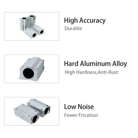 Rugged Aluminum Linear Motion Ball Bearings Paired With Slide Bushing Blocks For SCS8LUU SCS10LUU SCS12LUU CNC setups showing high accuracy and durability.