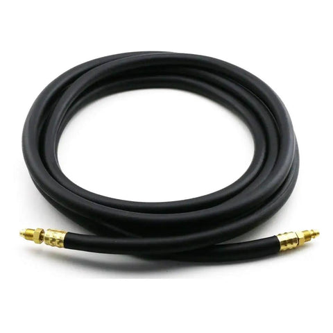 Pro Grade 150 Amp WP 17FV Air Cooled TIG Torch With Flexible Head Gas Valve 25 Ft Power Cable Hose shown coiled