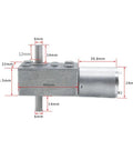Side view of 12V DC Worm Gear Motor With Dual Output Shafts Dope Torque, showing dimensions and compact design.