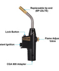 Soldering And Brazing Torch For MAP Pro Propane Or Propylene Fuel With Turbine Boost Flame Adjustable Flame Lock Button Replaceable Tip