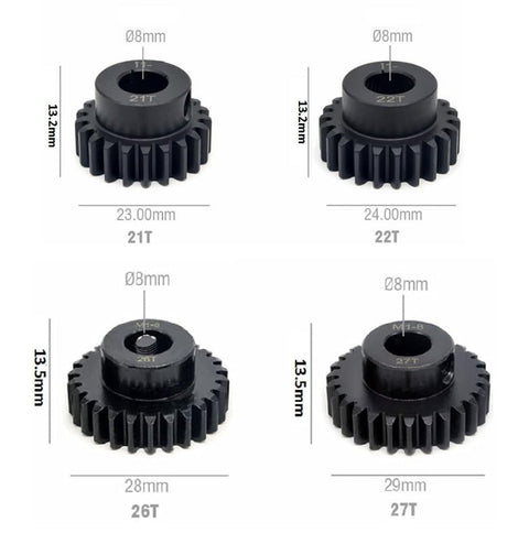 Heavy-Duty 40Cr Steel Pinion Gears Set 8mm 21T 22T 26T 27T Upgrade For 1/5 X-MAXX RC Cars, Buggies, And Trucks, Beefed-Up For Realistic Shifts, High-Performance Transmission, Durable Gear Train, Easy Fit