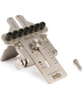 One Quarter Inch Stainless Steel Doweling Jig With Angle Guide for edge, face, and corner dowels, showing laser-marked scale.