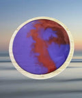 Dope 14 Inch Bamboo And Resin Lazy Susan Rotating Serving Tray featuring vibrant red and purple swirl design against a blurred background