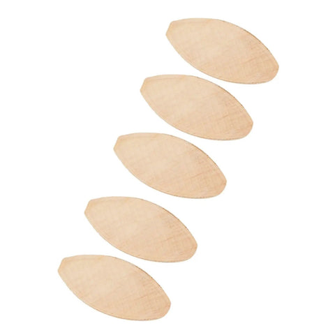 Solid Beech Wood Oval Joiner Biscuits 20 Piece Set for strong wood joining, arranged in a pattern, close-up view