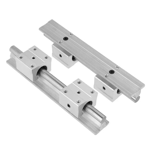 200mm Linear Slide Rail Kit With SBR12UU Bearing Blocks for CNC routers, mills, and lathes, showing carbon steel rails and aluminum blocks