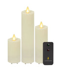 Outdoor Slim Pillar Flameless Led Candles Set Of 3 Ivory With Moving Flame Weather Resistant Remote Timer Ready Battery Operated Safe Melted Edge No Fuss Low Maintenance Glow For Porch Or Patio