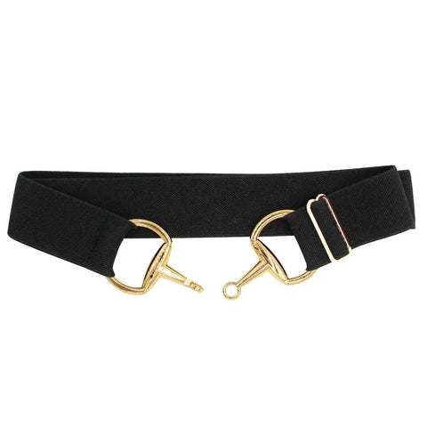 1.5 Inch Elastic Equestrian Belt with Buckle and Leather Key Strap for Horseback Riding Gear, gold finish buckle