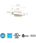 12 Inch MVOLT Vanity Light Fixture With Switchable Color Temperature 3000K 3500K 4000K, 90 CRI, Brushed Nickel Finish dimensions