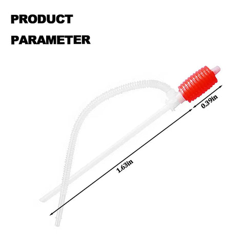 Heavy Duty Manual Hand Siphon Pump with red handle and clear tube, 20 inch collapsible design for quick fuel extraction.