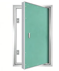 Sturdy Aluminum Alloy Recessed Drywall Access Panel Featuring Slick Flush Mount No Sweat Paint Match Seamless Ceiling Blend Easy Lift Handle, open view.