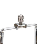 Close-up of Lamp Shade Harp Holder Kit for 7 to 10 Inch Lamps with Three Eighths UNO Fitter and tall silver bracket support.