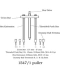 Diagram of Pro Grade Universal Ball Bearing Extractor Set for Safe Easy Bearing Removal in Housings with labeled parts.