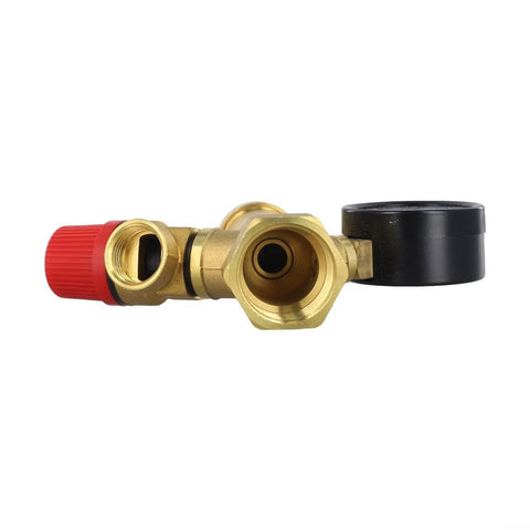 Side view of Brass Boiler Safety Group Kit With 6 Bar Pressure Relief Valve Air Vent And 10 Bar Gauge for closed heating circuits.