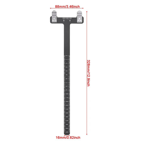 Archery Bow String Nocking Points Kit With T Square Ruler showing measurements in millimeters and inches