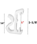 Sturdy White Plastic Valance Clips For Mini Window Blinds showing dimensions of 1 inch length and 13/16 inch width.