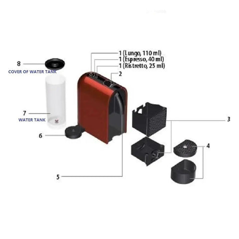 Diagram of replacement water tank lid reservoir for U Series coffee machines C50 D50, showing components with labels.