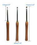 Rugged Woodturning Carbide Lathe Tool Set Of 3 With 6 Carbide Inserts, showing different sizes and beech wood handles.