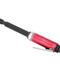 Extended Pneumatic Die Grinder Reaches Deep Into Tight Squeezes Smooth Operating Grinding Tool with dual collet setup and red handle.