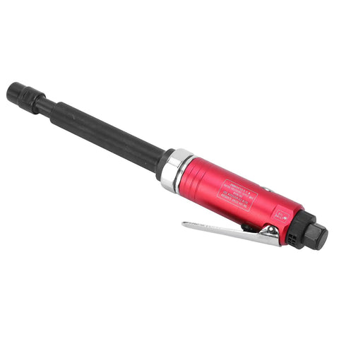 Extended Pneumatic Die Grinder Reaches Deep Into Tight Squeezes Smooth Operating Grinding Tool with dual collet setup and red handle.