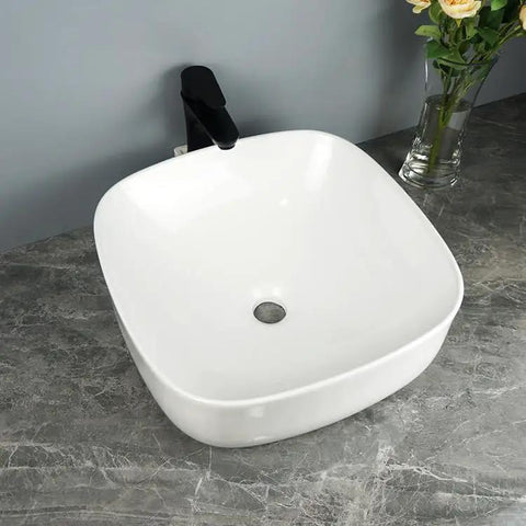 USZWBY Vessel Sinks Bathroom Vessel Sink Household Small Space Ceramic Wash Basin Desktop Art Bathroom Bowl Sink on gray countertop