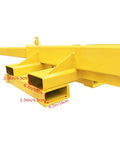 Close-up view of Heavy Duty Dual Direction Forklift Jib Crane's yellow steel attachment with measurement details.