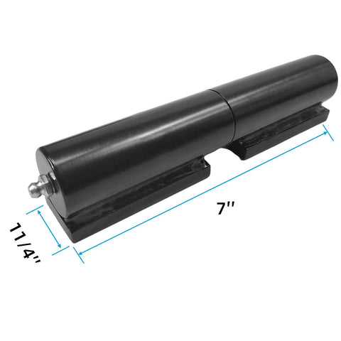 2-pack gate hinge set, 7-inch black steel barrel hinges with weld-on bases, 900 lb capacity