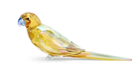 Yellow Jungle Beats Parakeet Lechee Crystal Figurine, Sparkling Collectible Bird Statue For Display with Swarovski accents.