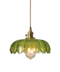 Dope Farmhouse Glass Lotus Pendant Light With Adjustable Cable For Loft Living, showing green glass shade and brass holder