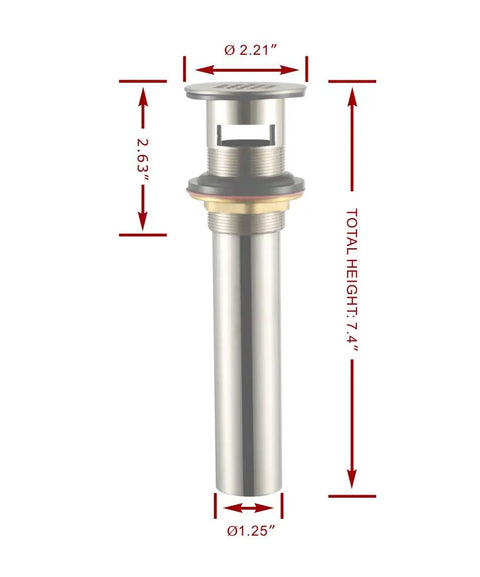 Brass Chrome Grid Drain Strainer With Overflow For Bathroom Sink No Fuss Maintenance Free fits 1.5 Inch Tailpiece dimensions view