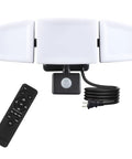 Plug In Outdoor Flood Light With Motion Sensor And Remote Control, Dusk To Dawn Security Floodlight, 3 Heads, coiled cable and remote
