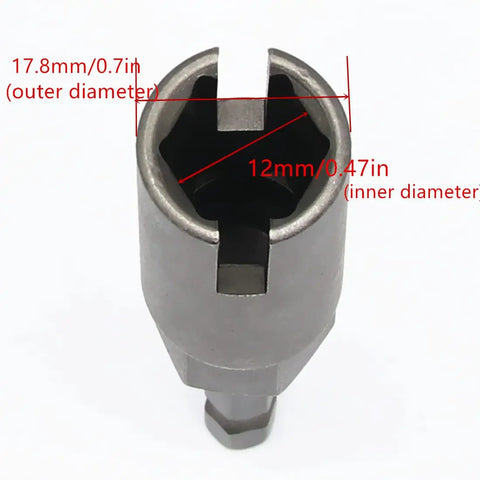 4 Piece Heavy Duty Wing Nut Socket Set With Quarter Inch Hex Shank Power Driver showing a gray steel wing nut socket with measurements.