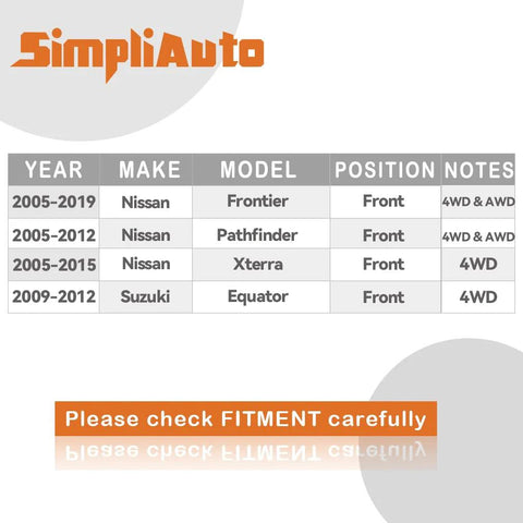 Vehicle compatibility chart for Beefy Front Wheel Hub Bearing Assembly 515065; Nissan and Suzuki models 2005-2019.