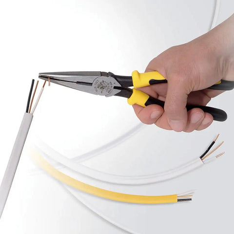 Hand using Beefy 8 Inch Needle Nose Pliers With Extended Handles For Extra Reach And Leverage Induction Hardened Cutting Edges