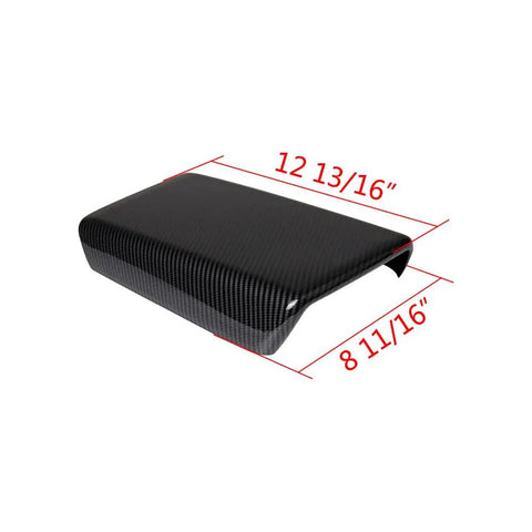 Sleek Carbon Fiber Center Console Cover Compatible With Tesla Model 3 And Model Y 2017 To 2023 shown with measurements.