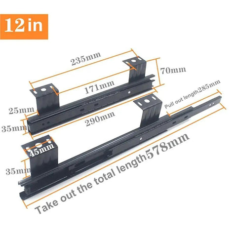 Heavy Duty Full Extension Keyboard Drawer Slides With Soft Close Ball Bearing Runners Top Mount Black 290mm 12 Inch view