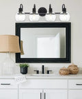 4 Light Modern Bathroom Vanity Light Over Mirror With Seeded Globe Glass Shades In Matte Black Frame Rustic Farmhouse Style Wall Sconce Lighting For Bedroom Dressing Table And Cabinets
