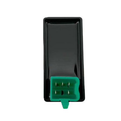 Front view of 5 Pin AC CDI Box for Chinese 50CC 70CC 90CC 110CC 125CC engines with green connector, plug and play model