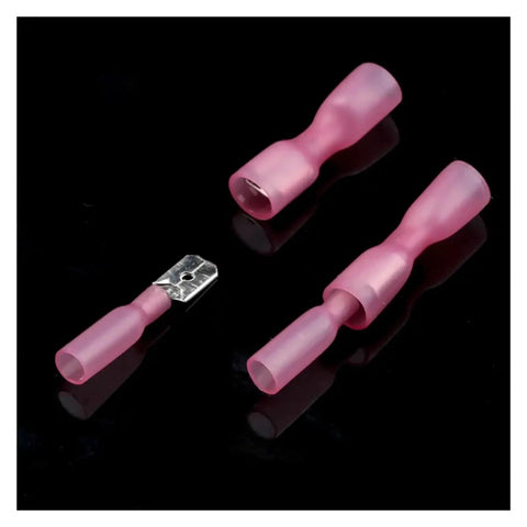 Check Out This Awesome 100Pc Set Of Quick Spade Heat Shrink Connectors With Durable Insulated Terminals In Hot Red Yellow And Blue Colors For Easy Crimping On Any Electrical Wire Job Today. pink heat shrink spade terminals with insulated metal ends