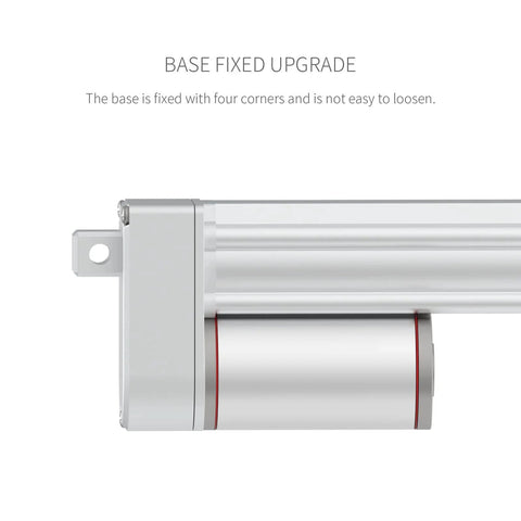 Side view of Beefed Up Electric Linear Actuator 150mm Stroke 5.9 Inch 220 Lb Thrust High Speed 12V with base fixed upgrade