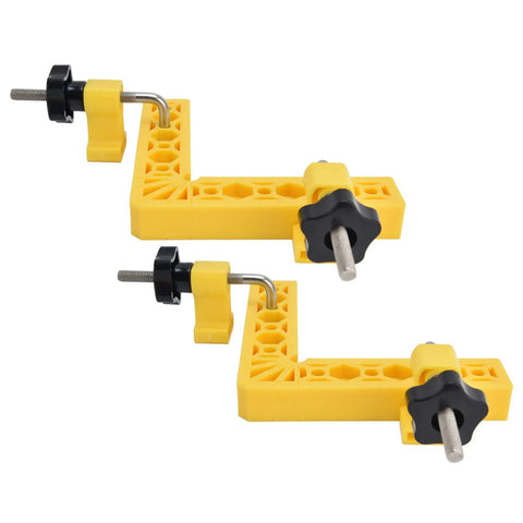 Rock Solid 90 Degree Square Kit For Flawless Right Angle Alignment On Cabinets And Picture Frames With Heavy Duty Clamps And Precision Metric And Imperial Scales Making Quick No Sweat Diy Builds A Breeze, featuring yellow plastic clamps.