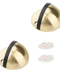 2 Pack Drill Free Floor Mounted Door Stops with self adhesive tape or screws gold finish black rubber bumpers wall protectors