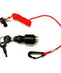 Evinrude OMC Ignition Key Switch With Safety Lanyard Push To Choke Replacement for Yamaha 5005801 175974 Direct OEM Quality Plug And Play Marine Key Switch BRP Style, red coiled lanyard