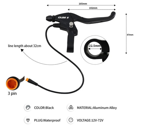 E Bike Brake Lever With Locking Button For Electric Bicycle And E Scooter Waterproof Wire 3 Pin Pair Ergonomic Design Easy Install